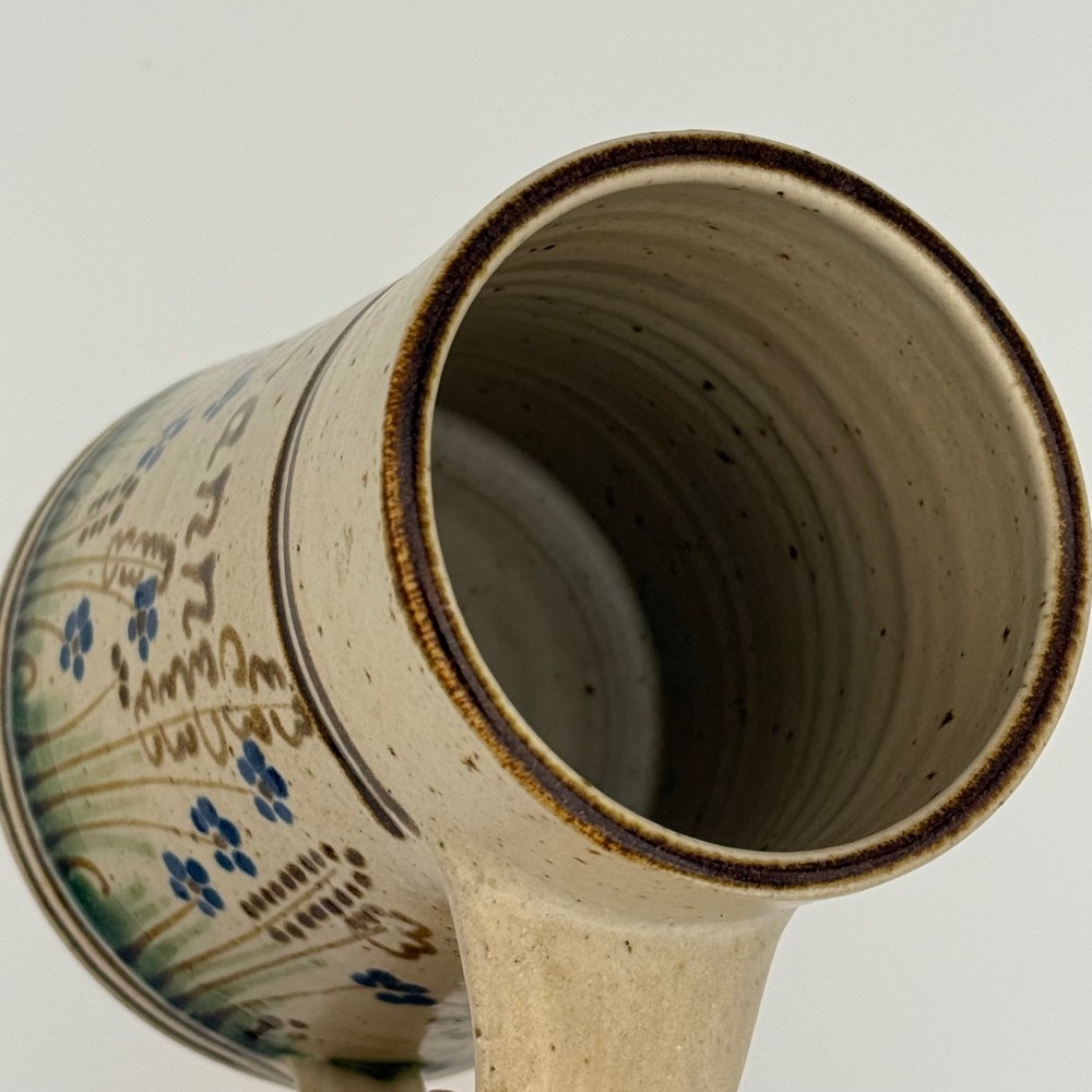 Artisan Personalized Vincent Hartmann Stoneware Mug Cat & Blue Wildflowers 5.25" - Picture 5 of 11
